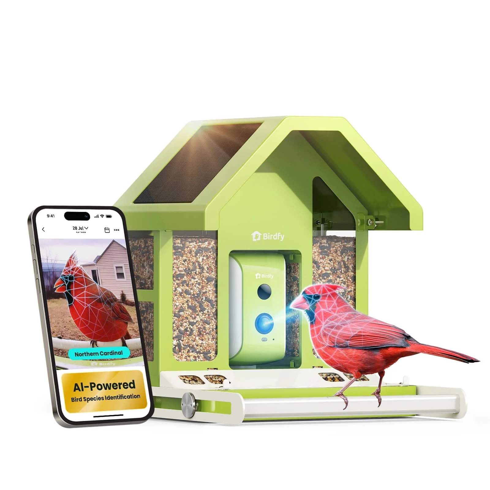 Birdfy Smart Bird Feeder with Camera, AI Identification for 6000+ Species, Automatic Bird Visit Recording & Notifications, Free App, Durable Metal Construction, Perfect Gift for Bird Lovers