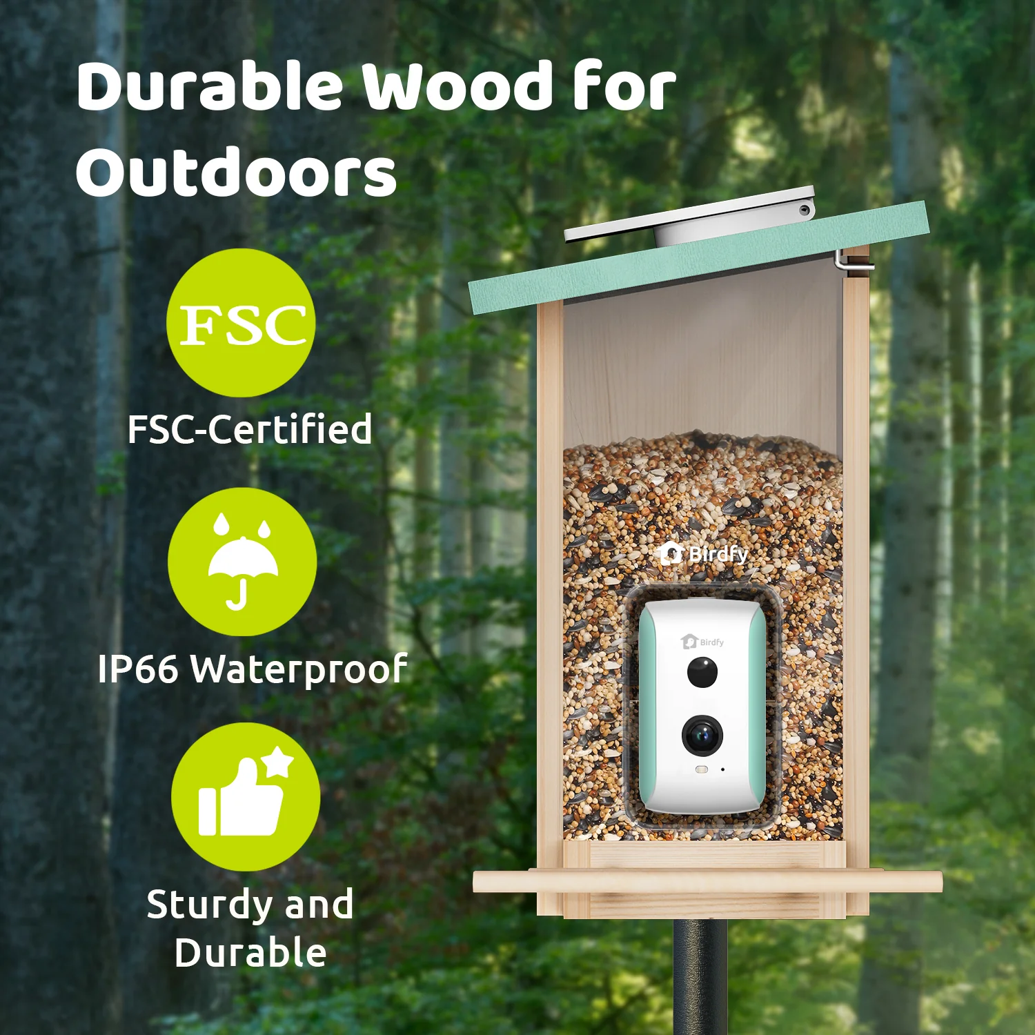 Birdfy Smart Bird Feeder with Camera, AI Identify 6000+ Species, Solar Powered,Eco-friendly Wooden, Ideal Gift, Cyan - Image 7
